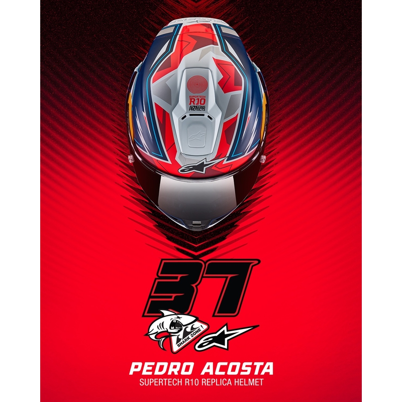 Integrálna helma na motorku Alpinestars Supertech R-10 limitovaná edícia Pedro Acosta matná modro-červeno-biela