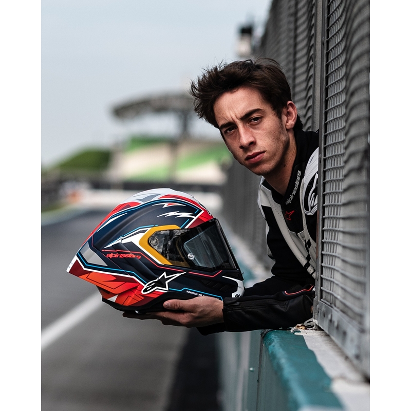 Integrálna helma na motorku Alpinestars Supertech R-10 limitovaná edícia Pedro Acosta matná modro-červeno-biela