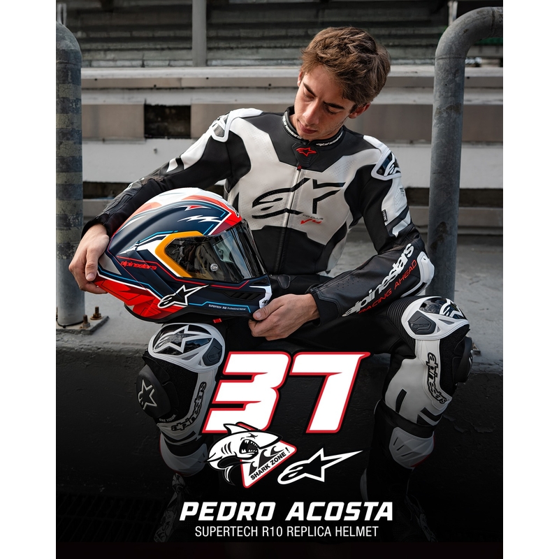 Integrálna helma na motorku Alpinestars Supertech R-10 limitovaná edícia Pedro Acosta matná modro-červeno-biela