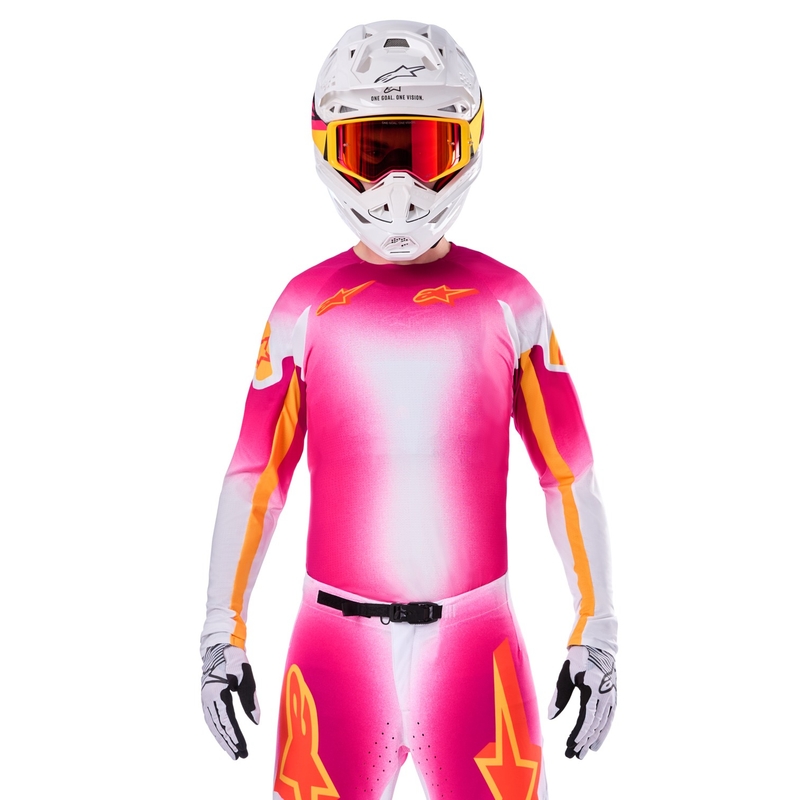 Motokrosový dres Alpinestars Supertech SX AFD limitovaná edícia MIG fluo ružovo-bielo-oranžový