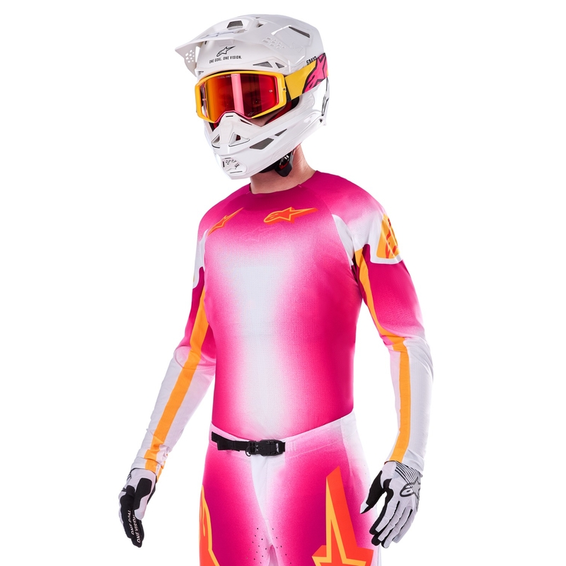 Motokrosový dres Alpinestars Supertech SX AFD limitovaná edícia MIG fluo ružovo-bielo-oranžový