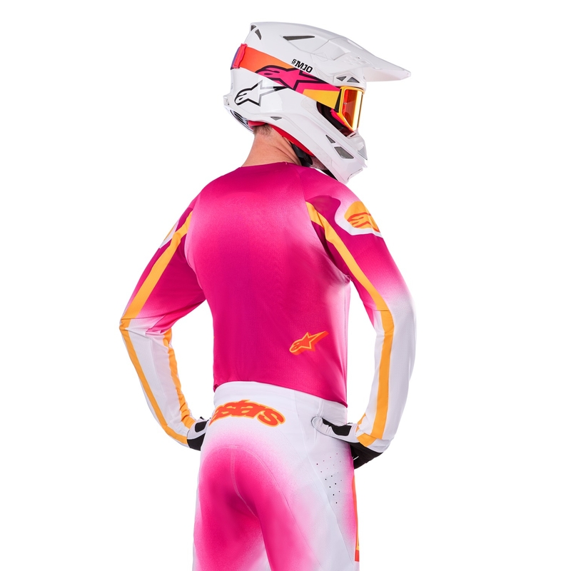 Motokrosový dres Alpinestars Supertech SX AFD limitovaná edícia MIG fluo ružovo-bielo-oranžový