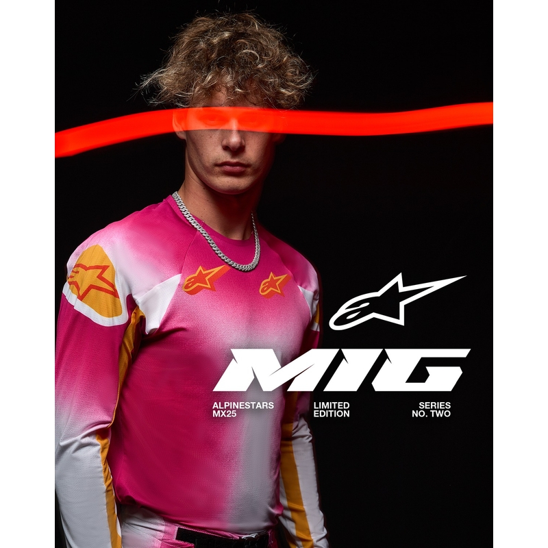 Motokrosový dres Alpinestars Supertech SX AFD limitovaná edícia MIG fluo ružovo-bielo-oranžový