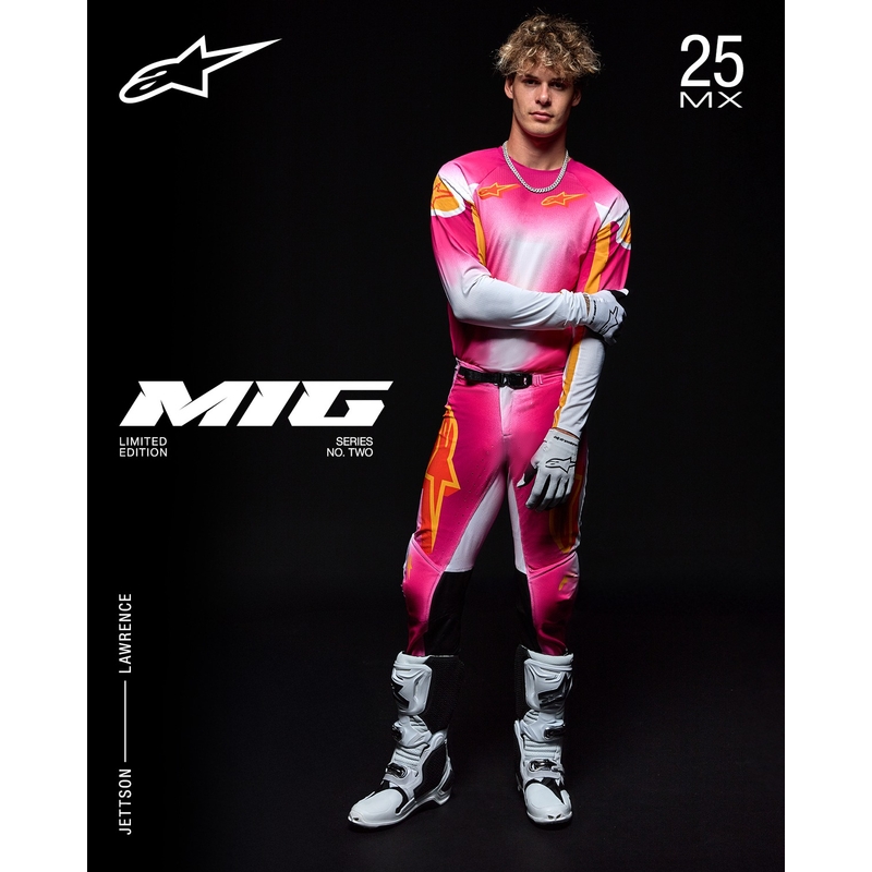 Motokrosový dres Alpinestars Supertech SX AFD limitovaná edícia MIG fluo ružovo-bielo-oranžový