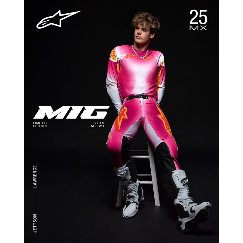 Motokrosový dres Alpinestars Supertech SX AFD limitovaná edícia MIG fluo ružovo-bielo-oranžový
