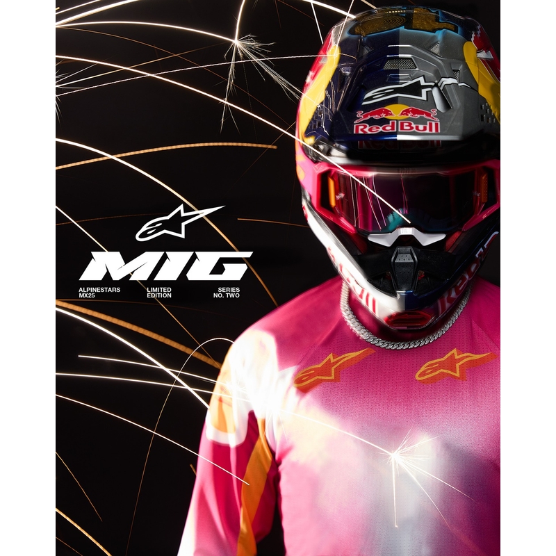 Motokrosový dres Alpinestars Supertech SX AFD limitovaná edícia MIG fluo ružovo-bielo-oranžový