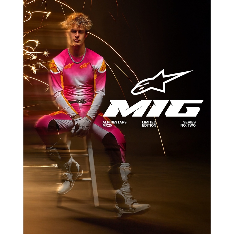 Motokrosové nohavice Alpinestars Supertech limitovaná edícia MIG fluo ružovo-bielo-oranžové