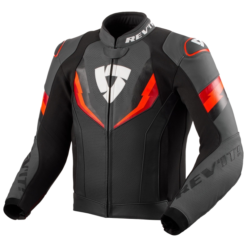 Kožená bunda na motorku Revit Quantum 3 čierno-fluo červená