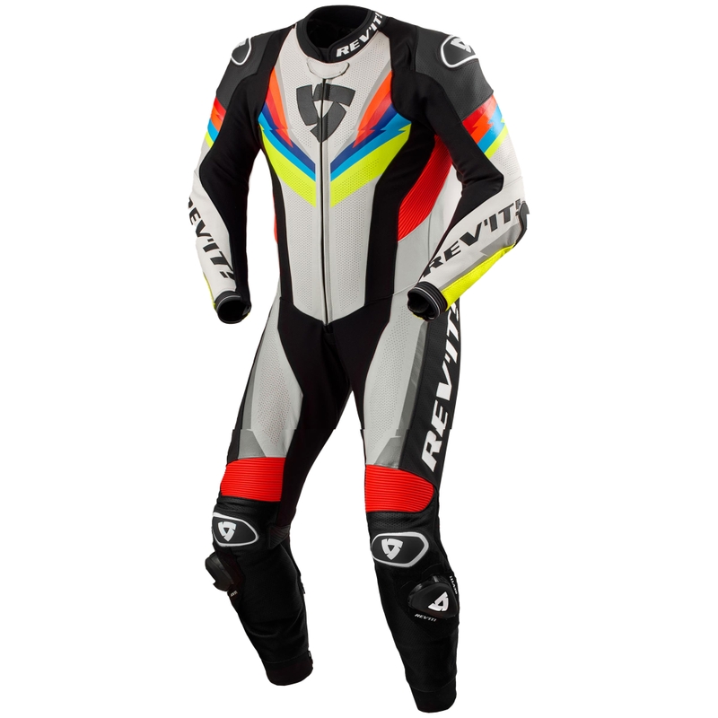 Kožená kombinéza na motorku Revit Quantum 3 svetlo šedo-fluo žltá