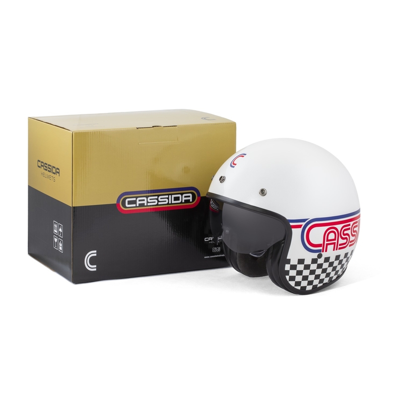 Otvorená helma na motorku Cassida Oxygen 2.0 Rondo perleťová bielo-červeno-modro-čierna