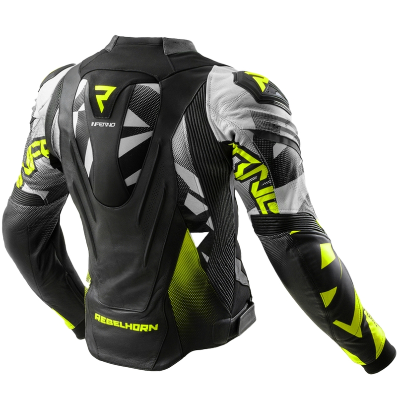 Kožená bunda na motorku Rebelhorn Inferno čierno-fluo žltá
