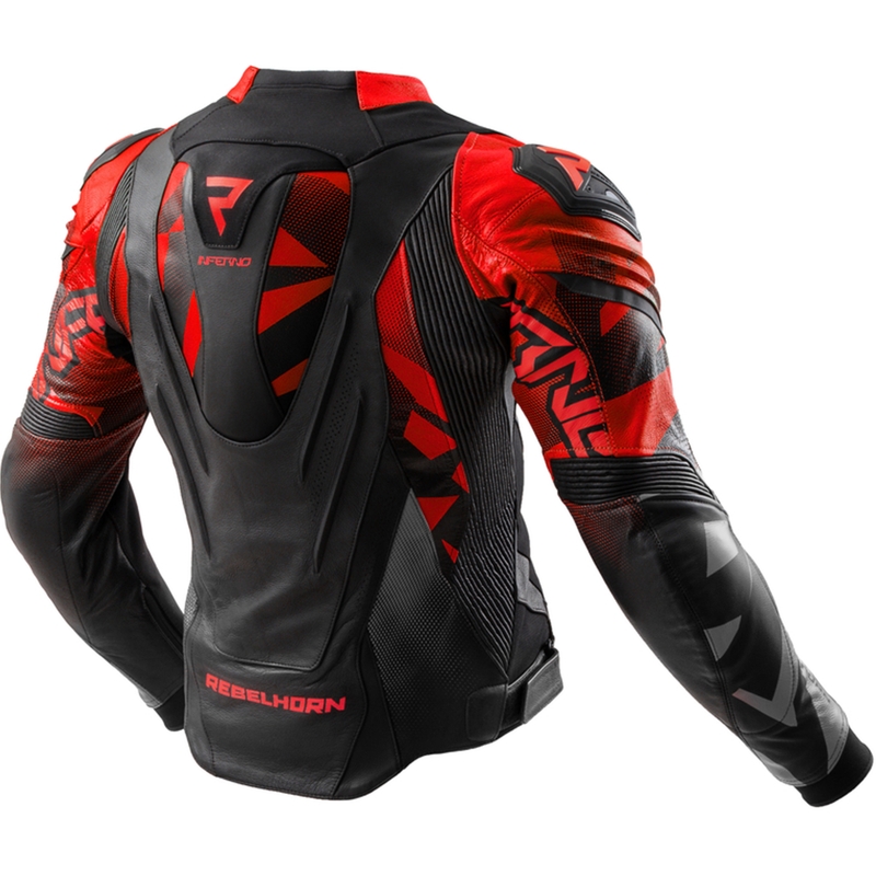 Kožená bunda na motorku Rebelhorn Inferno čierno-fluo červená