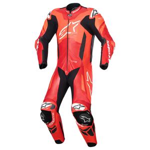 Jednodielna kožená kombinéza na motorku Alpinestars GP Plus V4 Sprint, Tech-air kompatibilná fluo červeno-červeno-bielo-čierna