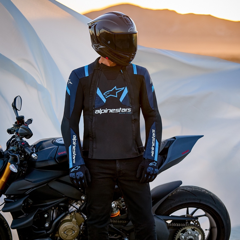 Bunda na motorku Alpinestars T-Stunt Air čierno-modro-svetlo modrá