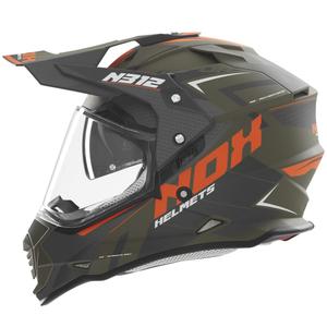 Enduro prilba na motorku NOX N312 Vapor matná khaki-oranžová