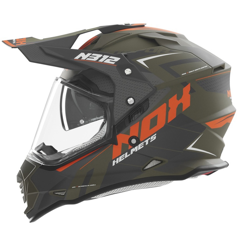 Enduro prilba na motocykel NOX N312 Vapor matná khaki-oranžová
