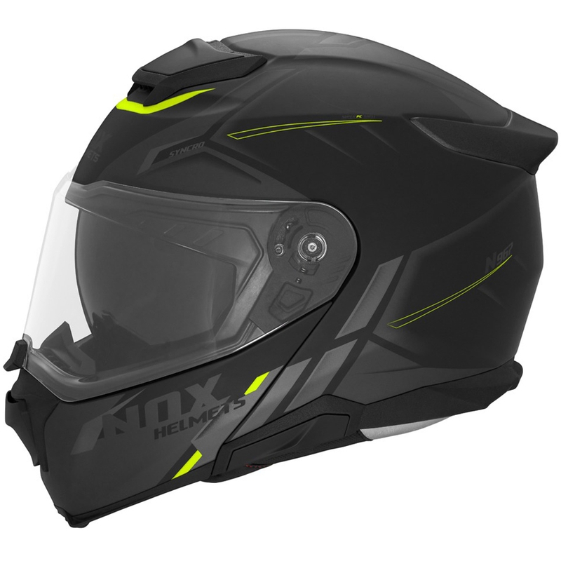 Vyklápacia helma na motorku NOX N967 Synchro matná čierno-fluo žltá