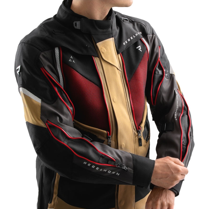 Bunda na motorku Rebelhorn Hardy 3.0 béžovo-šedo-červená