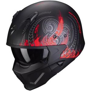 Otvorená prilba s maskou SCORPION COVERT-X TATTOO matná čierno-červená