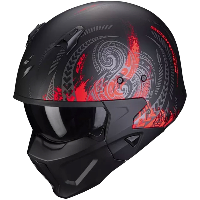 Otvorená prilba s maskou SCORPION COVERT-X TATTOO matná čierno-červená