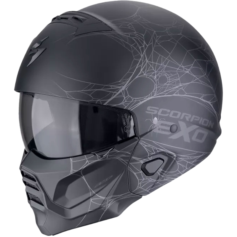 Modulárna helma na motorku Scorpion EXO-COMBAT II SPIDERWEB matná čierno-strieborná