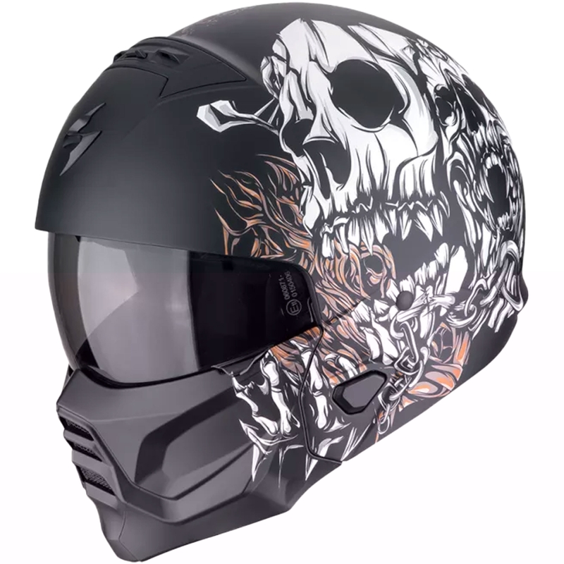 Modulárna helma na motorku Scorpion EXO-COMBAT II GENESIS matná čierno-bielo-zlatá