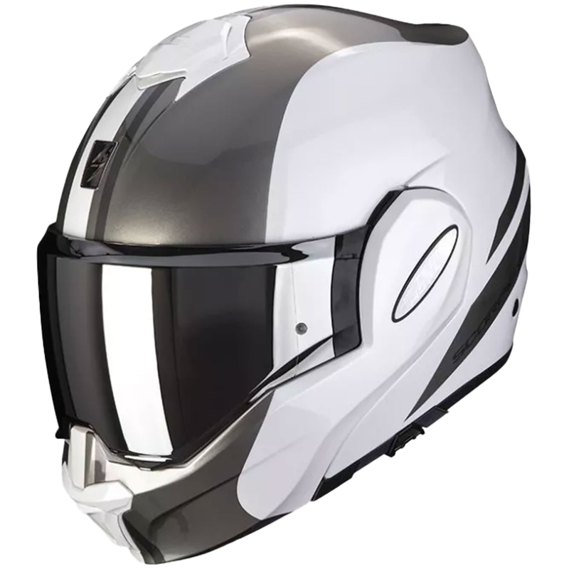 Preklápacia prilba na motorku Scorpion EXO-TECH FORZA perleťovo bielo-strieborná