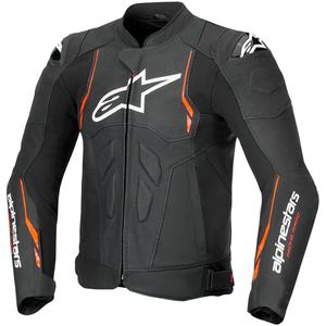 Kožená bunda na motorku Alpinestars Dusk Airflow čierno-fluo červená