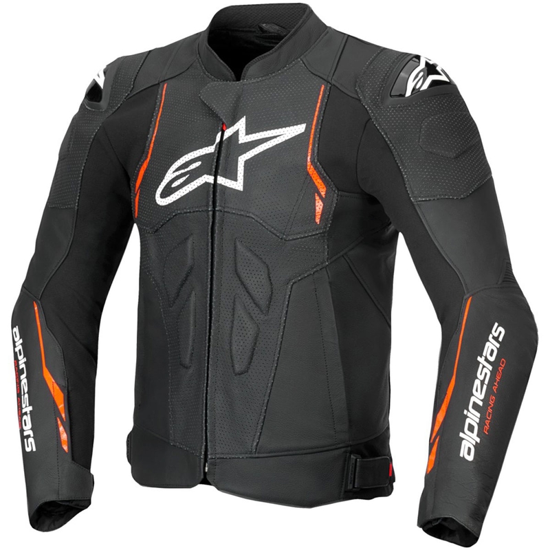 Kožená bunda na motocykel Alpinestars Dusk Airflow čierno-fluorescenčno červená