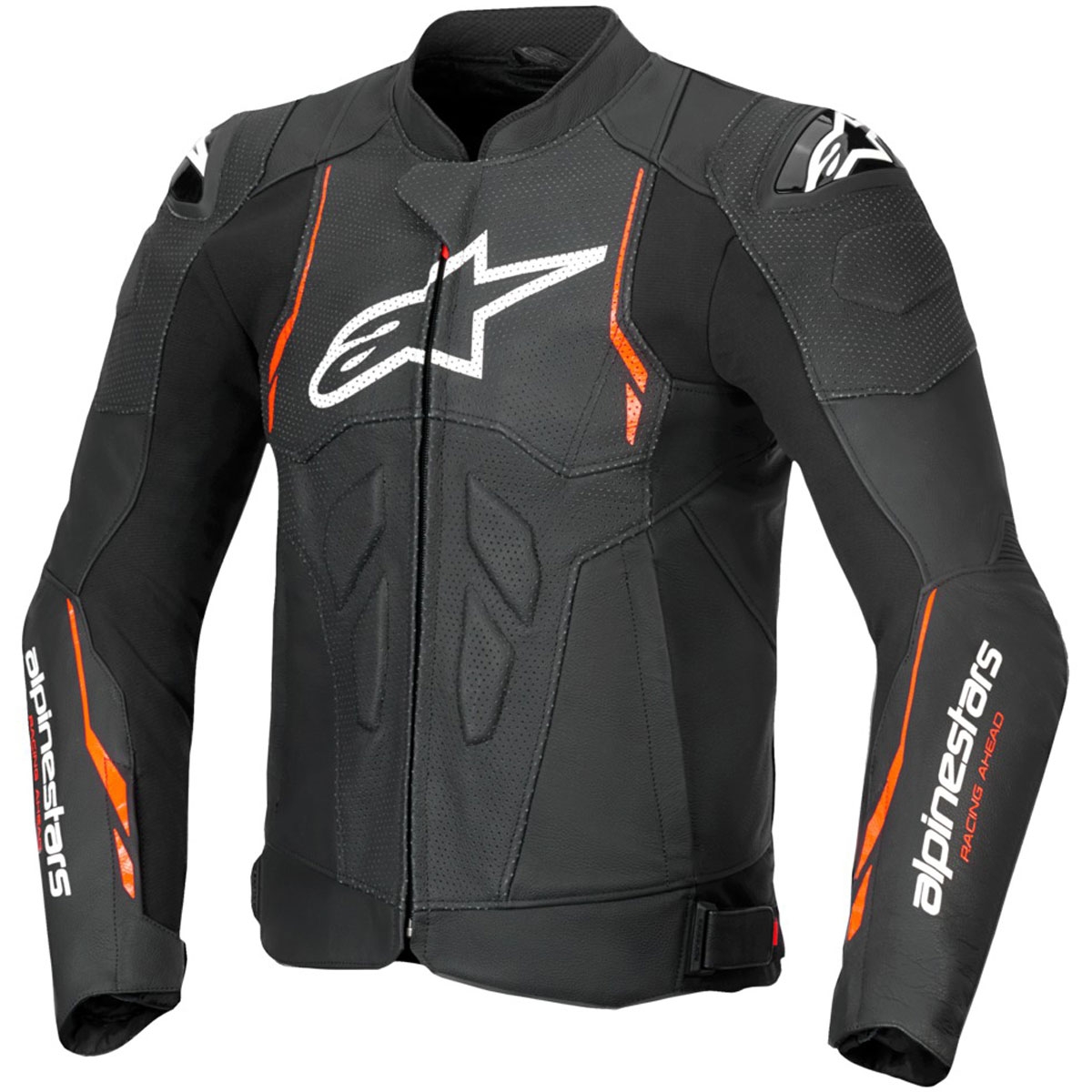 Kožená bunda na motorku Alpinestars Dusk Airflow čierno-fluo červená Veľkosť: 46