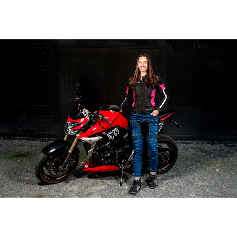 Dámska bunda na motocykel Street Racer Betty čierno-bielo-ružová výpredaj