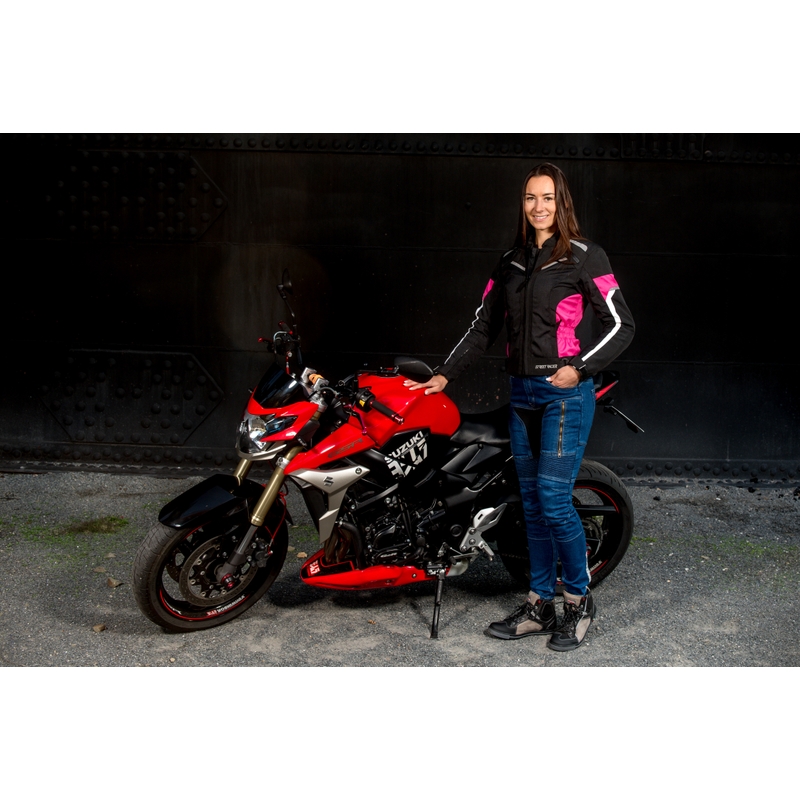 Dámska bunda na motocykel Street Racer Betty čierno-bielo-ružová výpredaj
