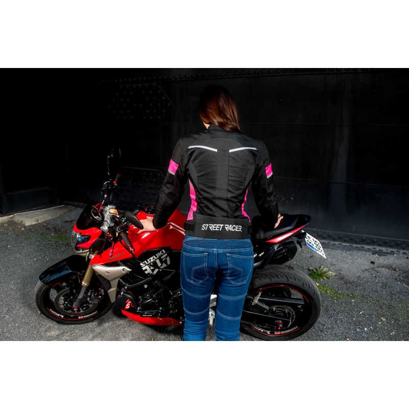 Dámska bunda na motocykel Street Racer Betty čierno-bielo-ružová výpredaj