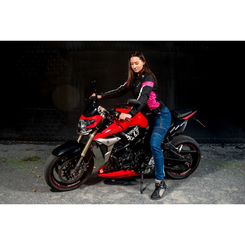 Dámska bunda na motocykel Street Racer Betty čierno-bielo-ružová výpredaj