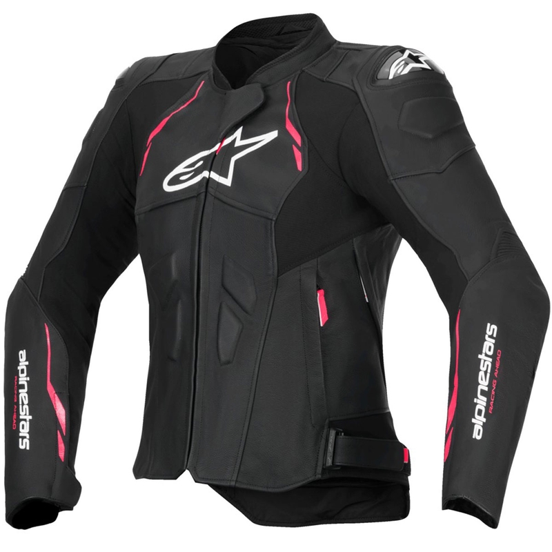 Dámska kožená bunda na motorku Alpinestars Stella Dusk čierno-ružovo-biela