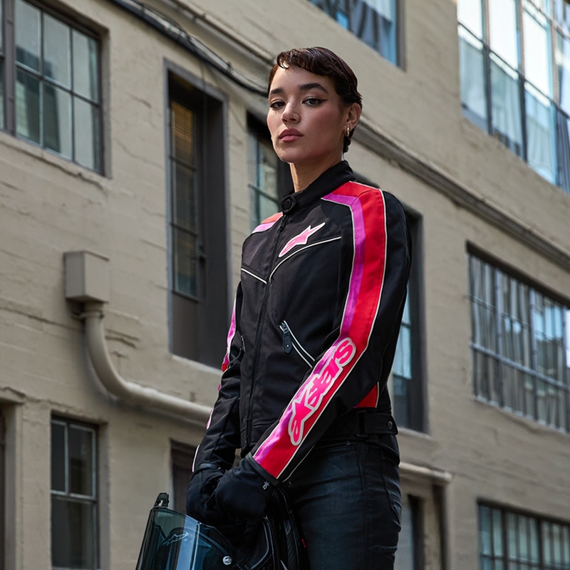 Dámska bunda na motocykel Alpinestars Stella T-Dyno Water Resistant čierno-červeno-ružová