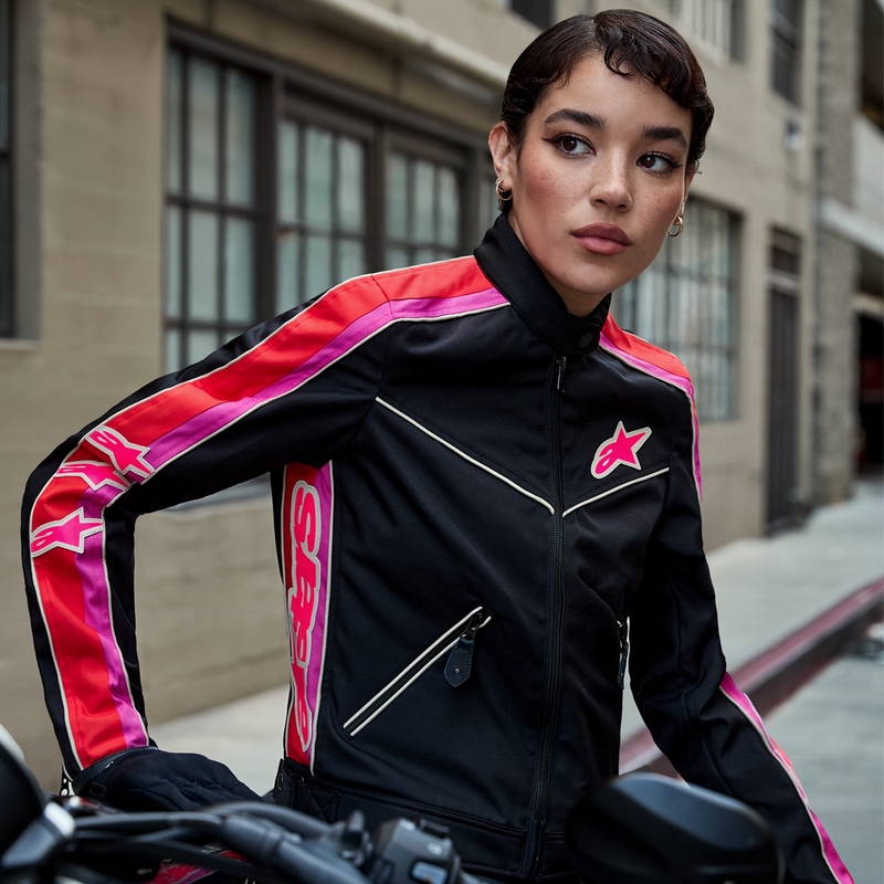 Dámska bunda na motocykel Alpinestars Stella T-Dyno Water Resistant čierno-červeno-ružová