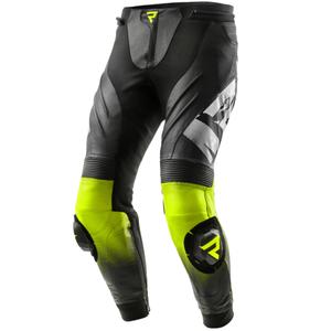 Kožené nohavice na motorku Rebelhorn Inferno čierno-fluo žlté