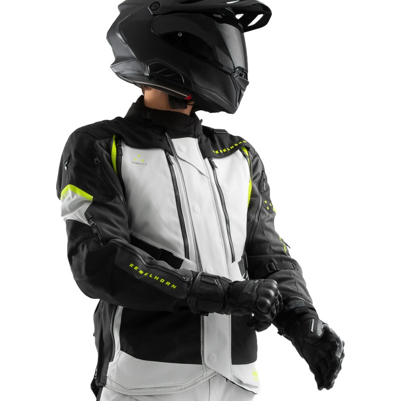 Bunda na motorku Rebelhorn Hardy 3.0 čierno-šedo-fluo žltá