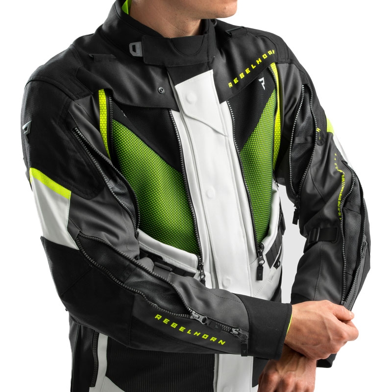 Bunda na motorku Rebelhorn Hardy 3.0 čierno-šedo-fluo žltá