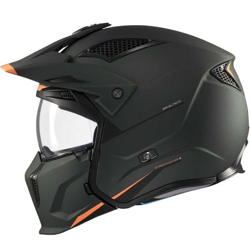 Otvorená prilba s maskou MT Streetfighter SV S Solid A6 matná zelená s iridiovou clonou