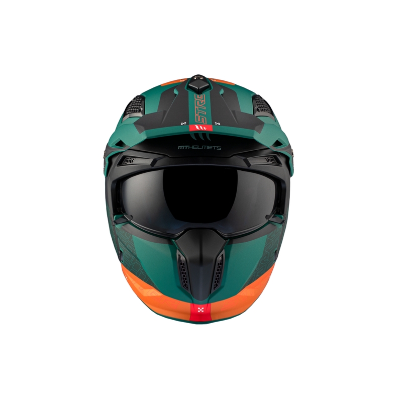 Otvorená prilba s maskou MT Streetfighter SV Totem C6 čierno-oranžovo-zelená s iridiovým plexi