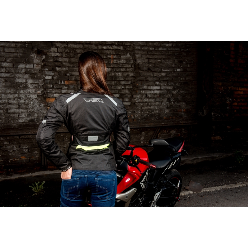 Dámska bunda na motocykel RSA Gun čierno-fluorescenčno-žltá výpredaj