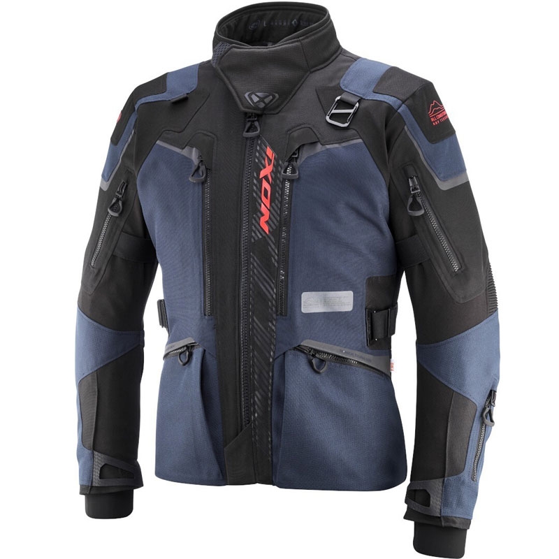 Bunda na motorku IXON Odin modro-čierno-fluo červená