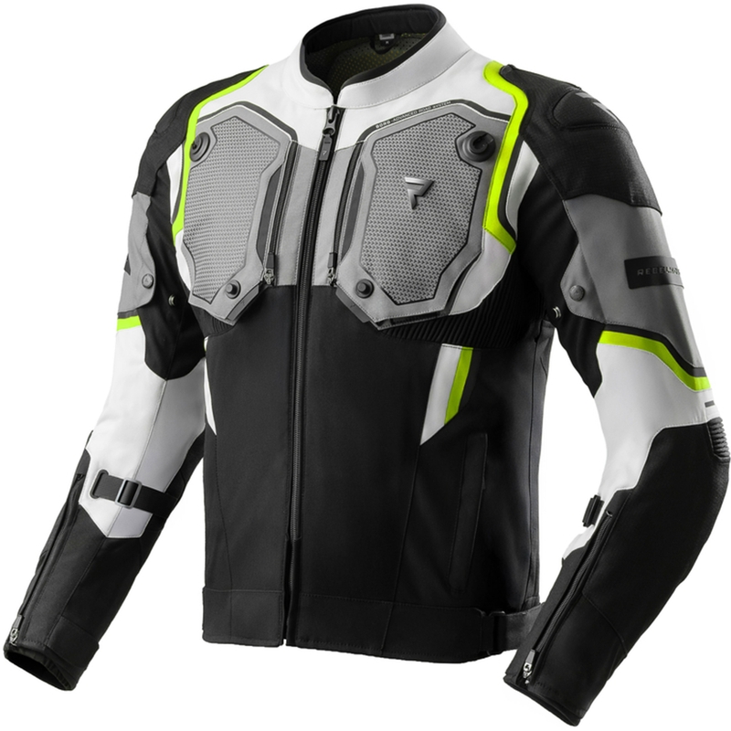 Bunda na motocykel Rebelhorn Borg II čierno-šedo-fluorescenčno žltá