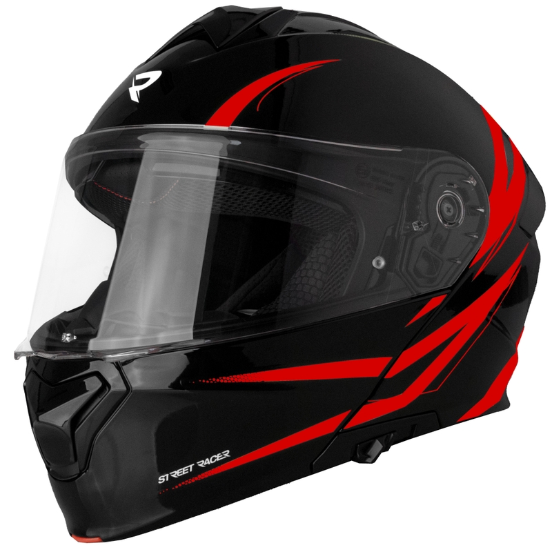 Vyklápacia helma na motorku Street Racer Fury čierno-červená - II. akosť