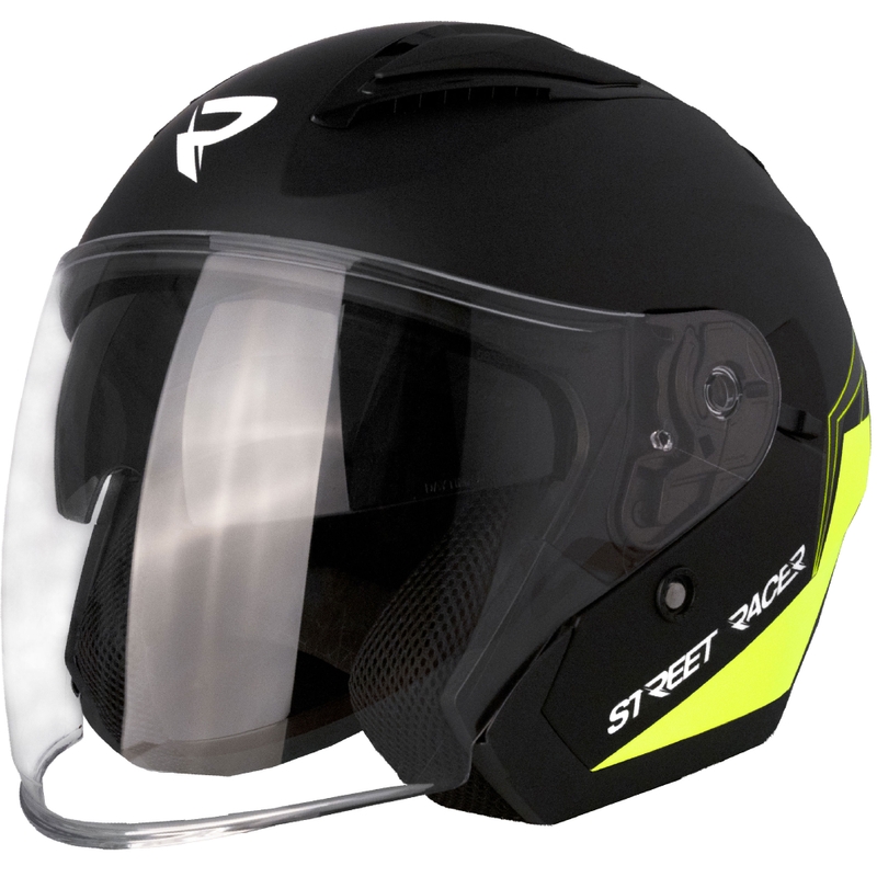 Otvorená helma na motorku Street Racer Sonic matná čierno-fluo žltá - II. akosť