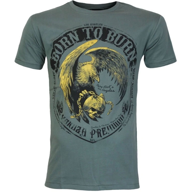 Tričko Yakuza Premium Born To Burn Flying Riots Los Angeles olivovo zelené