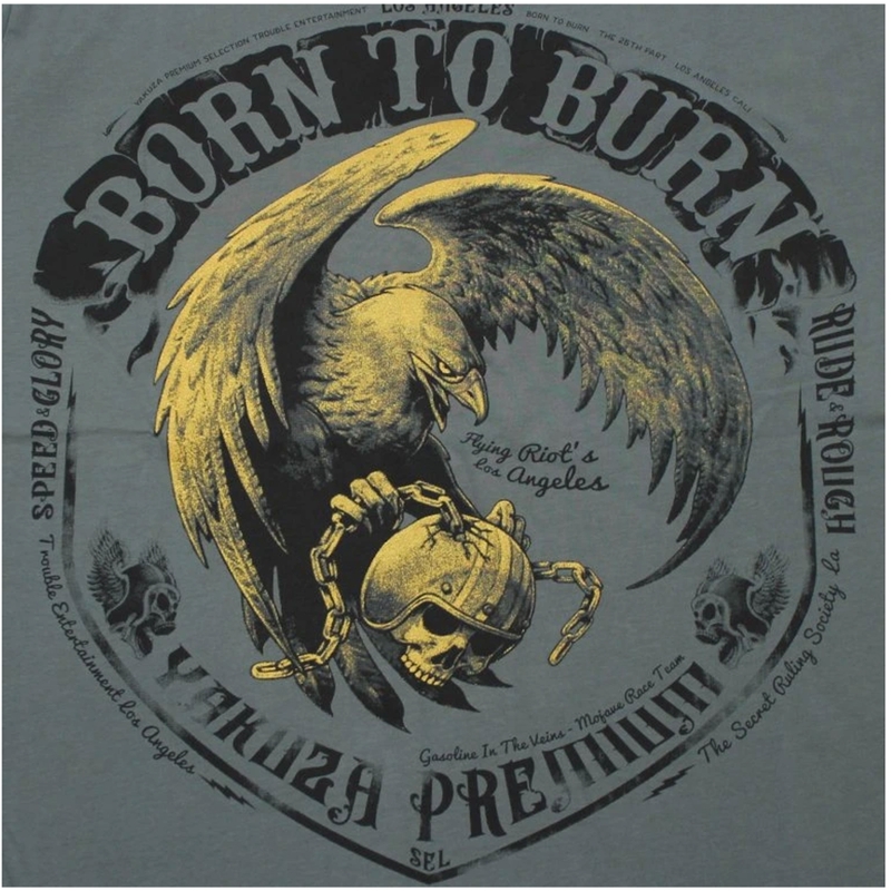Tričko Yakuza Premium Born To Burn Flying Riots Los Angeles olivovo zelené