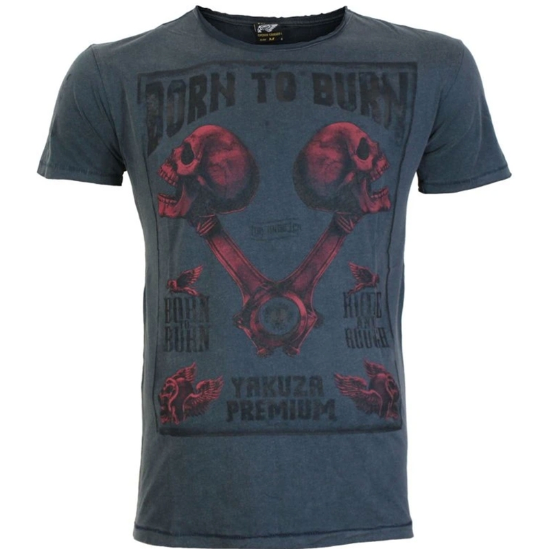 Tričko Yakuza Premium Rude a Rough Born to Burn - Los Angeles modré